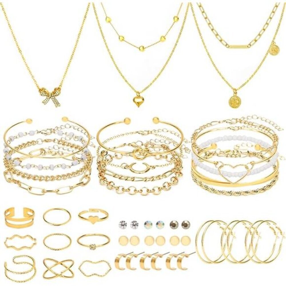 NEWITIN 49 Pieces Gold Jewelry Set for Women Fashion Costume Jewelry Gold - Picture 3 of 7